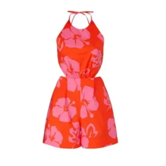 Staud Georgia Floral Romper 2 Tropical Palm Botanical Travel Beach Resort Cruise